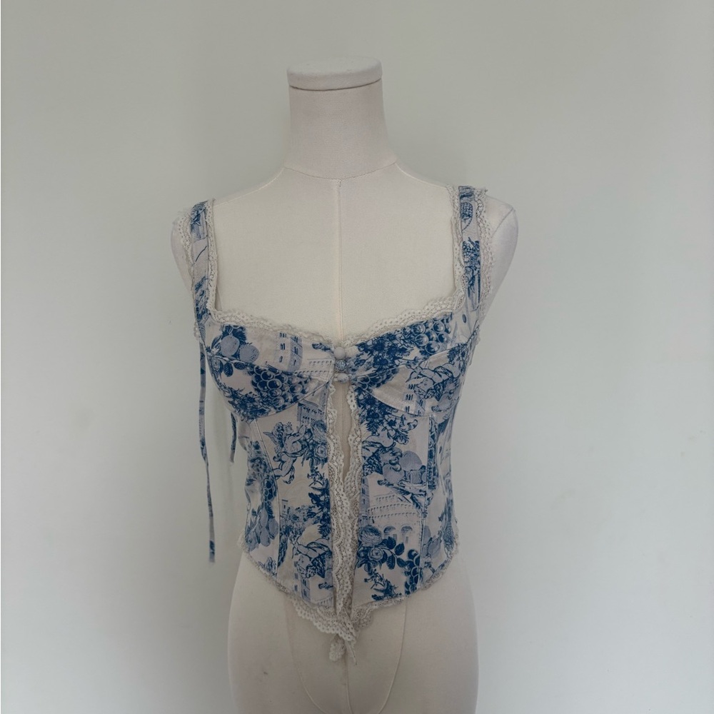 Urban Outfitters Cream and Blue Floral Top